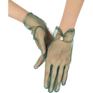 Women's Green Evening Pearl Short Gloves Wedding Dance Party Tea Accessories